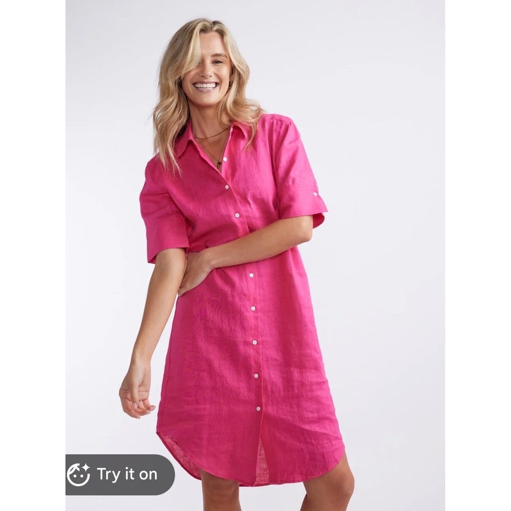 J.Crew Baird McNutt Irish Linen Shirt Dress Pink Short Sleeve XS Petite